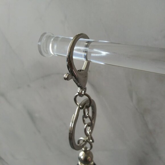 Elegant Black Matte Beaded Keychain with Silver Rhinestone Spacers - Picture 2 of 5